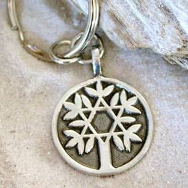 Pewter Tree of Life with Star of David Keychain Key Ring (48D-KC)