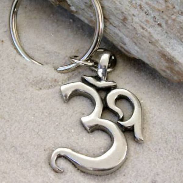 Pewter Ohm Om Yoga Buddha Namaste Keychain Key Ring (53E-KC)