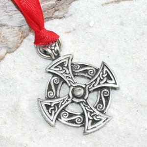 Pewter Solar Cross Celtic Druid Irish Pagan Christmas Ornament and Holiday Decoration (25B)