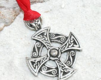 Pewter Solar Cross Celtic Druid Irish Pagan Christmas Ornament and Holiday Decoration (25B)