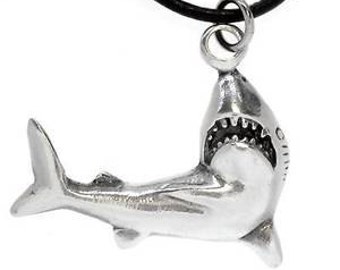 Pewter Shark Great White Jaws Ocean Beach Pendant (32F)