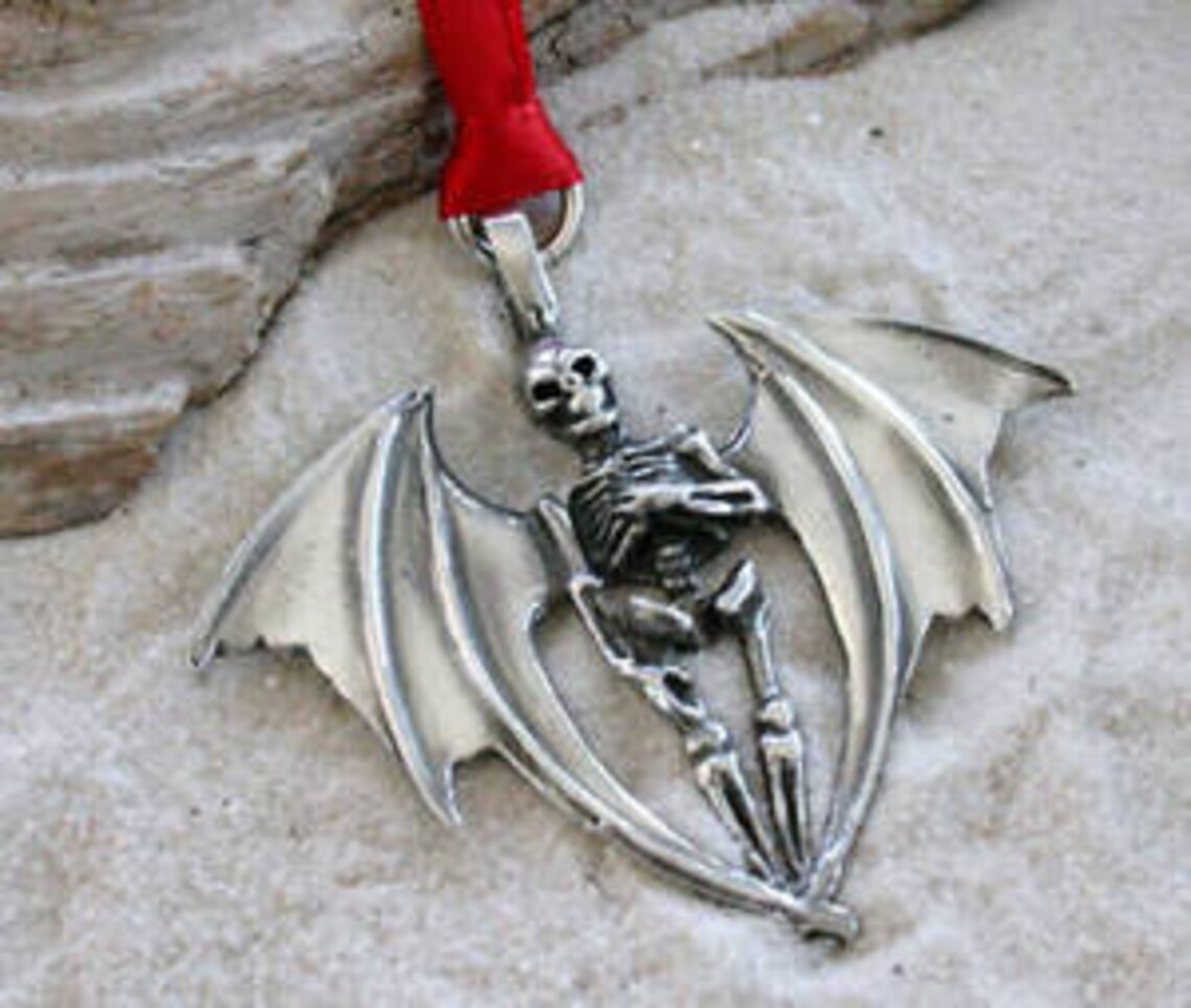 Pewter Skeleton With Bat Wings Gothic Halloween Christmas Etsy