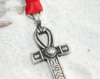 Pewter Ankh Egyptian Cross w/ Hieroglyphic Symbols Egypt Christmas Ornament and Holiday Decoration (35B)