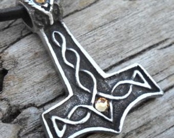 Pewter Thor's Hammer Mjolnir Norse Viking Pendant with Swarovski Crystal Gold Topaz NOVEMBER Birthstone (39K)