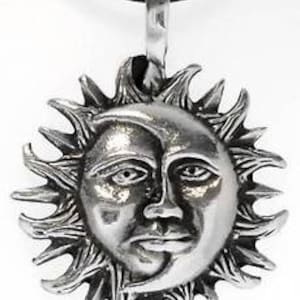 Pewter Sun Moon Face Lunar Solar Celestial Pagan Pendant 21E image 1