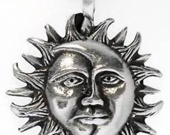 Pewter Sun Moon Face Lunar Solar Celestial Pagan Pendant (21E)