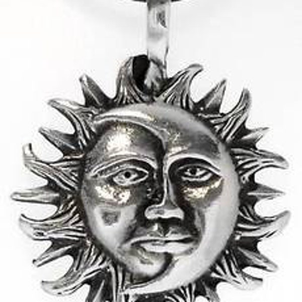 Pewter Sun Moon Face Lunar Solar Celestial Pagan Pendant (21E)