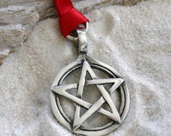 Pewter Pentagram Pagan Wiccan Pentacle Christmas Ornament and Holiday Decoration (29I)