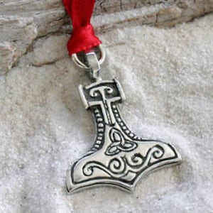 Pewter Thor's Hammer Mjolnir Norse Viking w/ Celtic Triquetra Christmas Ornament and Holiday Decoration (22C)