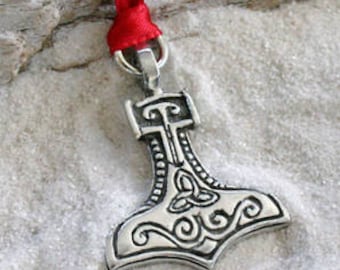 Pewter Thor's Hammer Mjolnir Norse Viking w/ Celtic Triquetra Christmas Ornament and Holiday Decoration (22C)