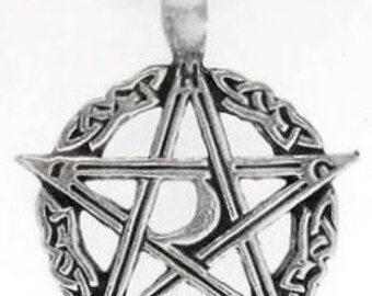 Pentagram Pagan Crescent Moon Pentacle Pewter Pendent Necklace (304)