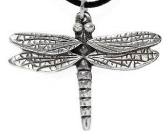 Pewter Dragonfly Fairy Faerie Fey Pendent on Leather or Cotton Cord (323)