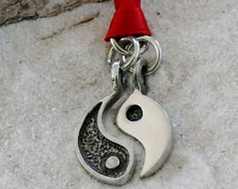 Pewter Yin Yang Chinese Taoism Yoga Namaste Meditation 2 piece Christmas Ornament and Holiday Decoration (54A)