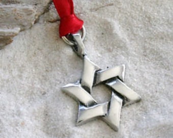 Pewter Star of David Hanukkah Jewish Holiday Decoration and Christmas Ornament (55D)