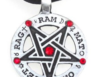 Pewter Inverted Pentagram Tetragrammaton Runes Pendant with Swarovski Crystal Ruby Red JULY Birthstones (55C)