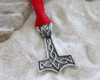 Pewter Thor's Hammer Mjolnir Norse Viking Christmas Ornament and Holiday Decoration (39K)