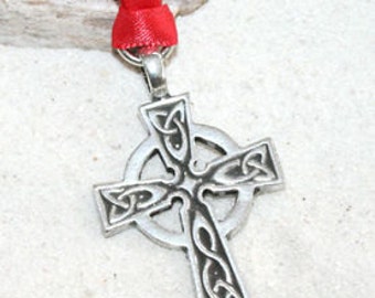 Adorno navideño y decoración navideña de peltre con cruz celta de Gales e Irlanda (300)