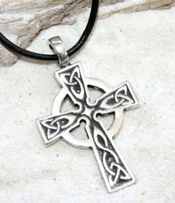 PEWTER Wales CELTIC CROSS Irish EMERALD GREEN Crystal MAY Birthstone Pendant
