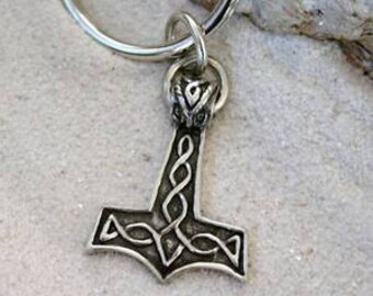 Pewter Thor's Hammer Mjolnir Norse Viking Keychain Key Ring (39K-KC)