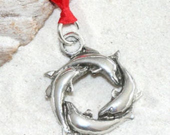 Pewter Dolphin Circle Porpoise Christmas Ornament and Holiday Decoration (32G)