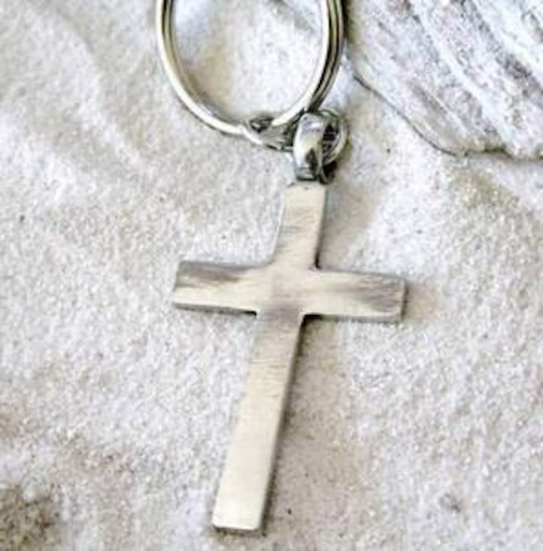 Pewter Cross Christian Shiny Silver Keychain Key Ring (316-KC) - Etsy