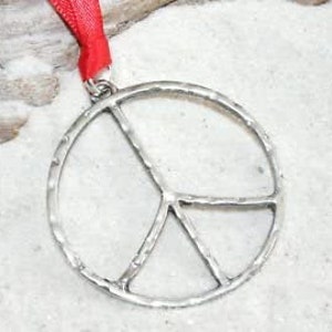 Hammered Pewter Peace Sign Love Hippie Yoga Christmas Ornament and Holiday Decoration (57G)