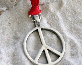 Pewter Peace Sign Love Hippie Yoga Namaste Meditation Christmas Ornament and Holiday Decoration (57G)