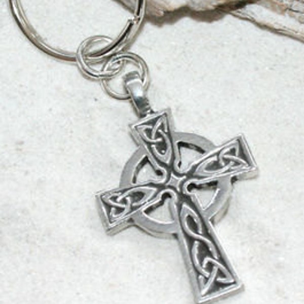 Pewter Celtic Cross Irish Wales Scotland England UK Keychain (300)