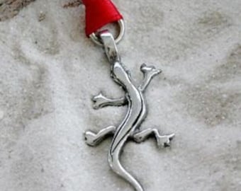 Pewter Lizard Gecko Salamander Silver Christmas Ornament and Holiday Decoration (29B)