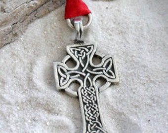 Pewter Celtic Cross Irish Triquetra Knots Christmas Ornament and Holiday Decoration (35C)