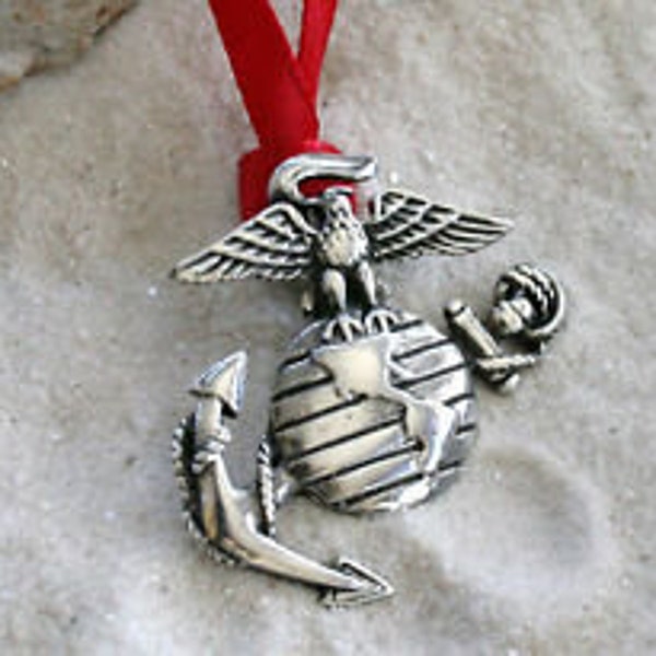 Pewter Marine Corps Emblem USMC Semper Fi Christmas Ornament and Holiday Decoration (Licensed Hobbyist)