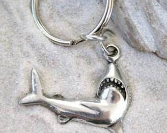 Pewter Shark Great White Keychain Key Ring (32F-KC)