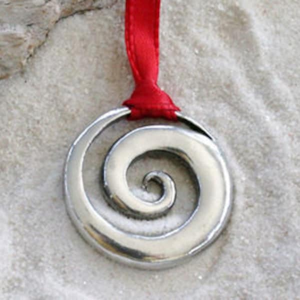 Pewter Spiral Swirl Celtic Pagan Sun Christmas Ornament and Holiday Decoration (48E)