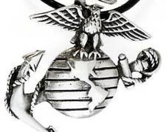 Pewter Marine Corps Emblem USMC Semper Fi Pendant Necklace