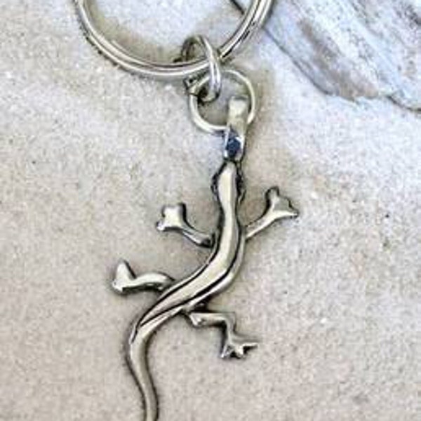 Étain lézard Gecko salamandre argent Keychain porte-clés (29 b-KC)