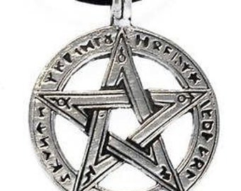 Pewter Pentagram Pagan Wiccan Pentacle with Ancient Runes Pendent (50G)