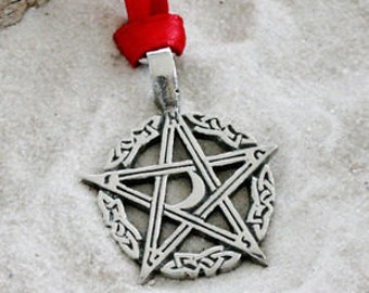 Pewter Pentagram Crescent Moon Pagan Pentacle Christmas Ornament and Holiday Decoration (304)