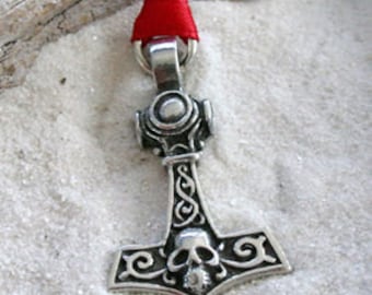 Pewter Thor's Hammer w/ Skull Mjolnir Norse Viking Christmas Ornament and Holiday Decoration (39H)