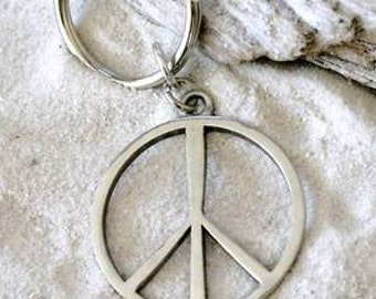 Pewter Peace Sign Yoga Love Hippie Namaste Meditation Keychain Key Ring (321-KC)