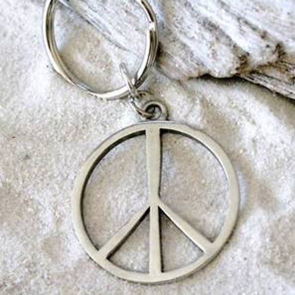 Pewter Peace Sign Yoga Love Hippie Namaste Meditation Keychain Key Ring (321-KC)