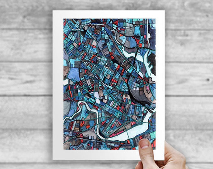 11x14 Modern Wall Art Neighborhood Map of CAMBRIDGE MA. Abstract Map