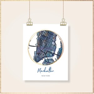 Manhattan NY - Fine Art Poster in Multiple Sizes. Hand-Drawn City Map Art Prints | New York City Map Wall Decor | Unique Housewarming Gift