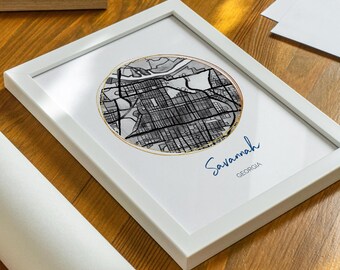 Savannah GA Map Art. Digital Download- Map Art | Savannah Art Print | Handdrawn Map Print | Printable Savannah Map Poster | Georgia Map Art