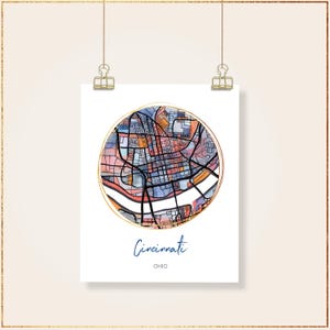 Cincinnati OH - Fine Art Poster in Multiple Sizes. Hand-Drawn City Map Art Prints | Ohio Map Wall Decor | Unique Housewarming Gift