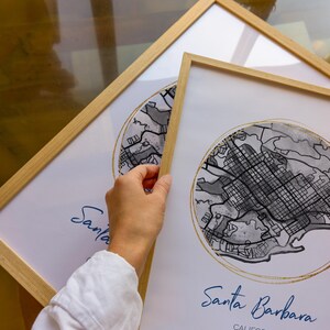 Carte de Santa Barbara en Californie Art. Téléchargement numérique - Illustrations cartographiques | Impression d'art Santa Barbara | Impression de carte dessinée à la main | Affiche imprimable de la carte de Santa Barbara
