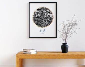Houston TX Map Art. Digital Download -Map Art | Houston Art Print | Handdrawn Map | Printable Houston Map | Texas Map Art | Houston Map