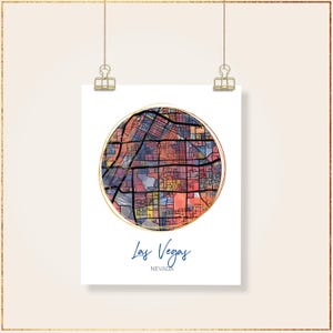 Las Vegas NV - Poster d'art en plusieurs tailles. Tirages d'art de plan de ville dessinés à la main | Décoration murale carte du Nevada | Cadeau unique de pendaison de crémaillère