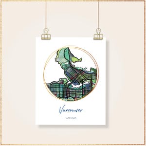 Vancouver British Columbia  - Fine Art Poster in Multiple Sizes. Hand-Drawn City Map Art Prints | Canada Map Wall Art |  Housewarming Gift