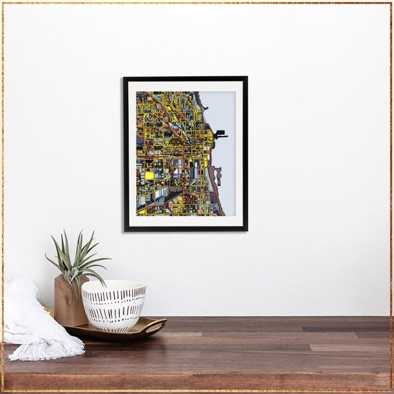 Chicago Map Wall Art Abstract Map Print Travel Gifts | Etsy