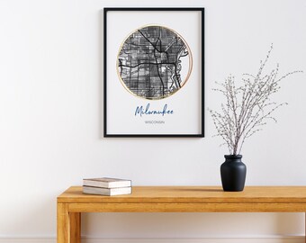 Milwaukee WI Karte Kunst. Digitaler Download - Landkarte Kunst | Milwaukee-Druck | Handgezeichnete Landkarte | Druckbare Milwaukee Karte | Wisconsin Karte Kunst